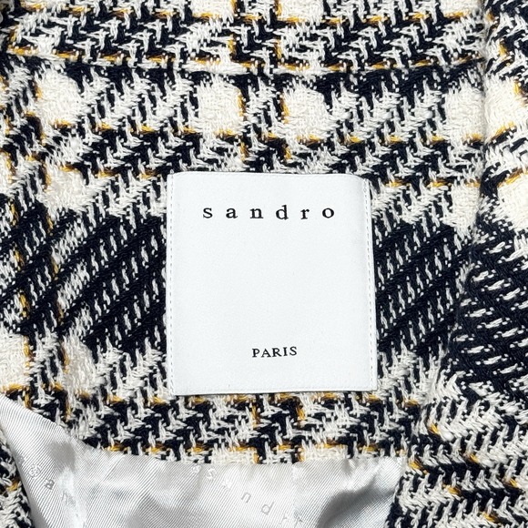 Sandro Paris Cropped Blazer Jacket In Checked Tweed FR 42/ US 10 Textured Plaid - Picture 8 of 15